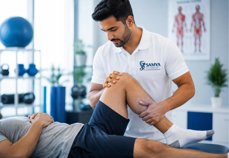 Dr. Allwin Kumar providing personalised manual therapy rehabilitation at Samya Sports & Spine Clinic
